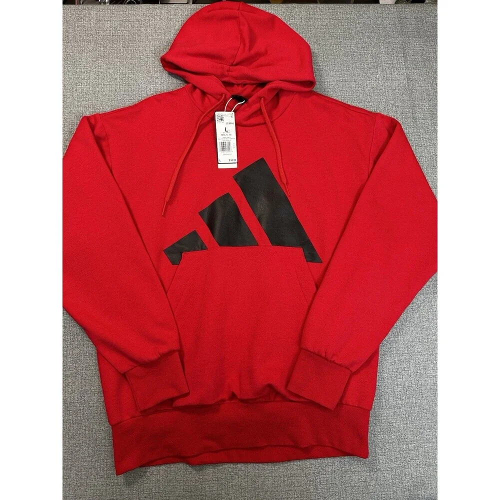 New   ADIDAS LOGO Men's Long Sleeve Fleece Active Hoodie Red Size L
